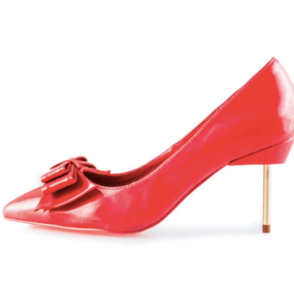 Penny Sue Coral Orange Heels Triple Bow  Size 10